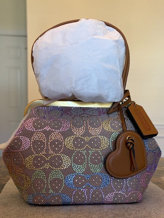Coach Handbags - Coach Kisslock Frame Bag 16 In Crystal Signature Jacquard (Rainbow/Candy Multi)